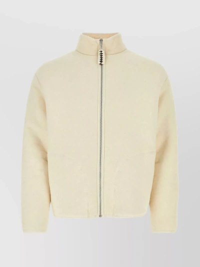 Jil Sander High Collar Cotton Jacket In Beige