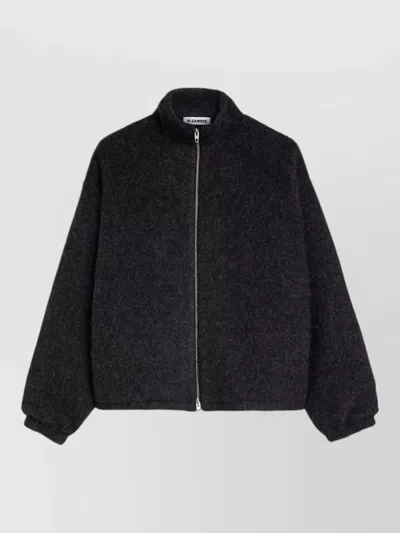 Jil Sander Textured Wool Zip Jacket With High Collar And Boxy Silhouette In Gray