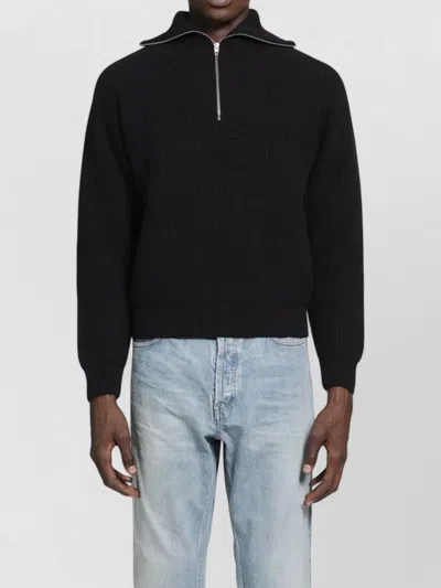 Jil Sander High Collar Knit Jacket Long Sleeves In Black