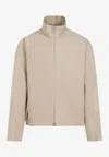 Jil Sander High-collar Logo-patch Jacket In Gray