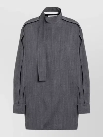 Jil Sander High Collar Long Sleeve Top Front Tie In Gray