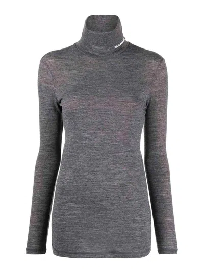 Jil Sander Logo Wool Blend Jersey Turtleneck Top In Grey