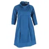 Jil Sander High-collared 3/4 Sleeve Knee-length Dress In Navy Blue Cotton In Blue