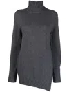 Jil Sander High-neck Asymmetrical Hem Sweater In Soft Wool In Gray
