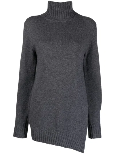 JIL SANDER JIL SANDER HIGH-NECK ASYMMETRICAL HEM SWEATER IN SOFT WOOL