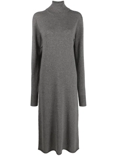Jil Sander High-neck Cashmere Knitted Dress In Grey