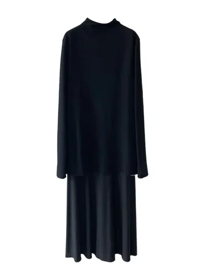 Jil Sander High-neck Flared Midi Dress In Black