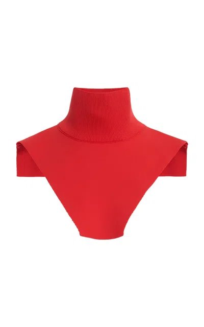 Jil Sander High-neck Knit Large Bib Top In Red
