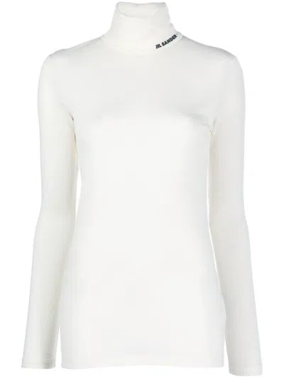 JIL SANDER HIGH-NECK LONG SLEEVE TOP WITH LOGO DETAIL