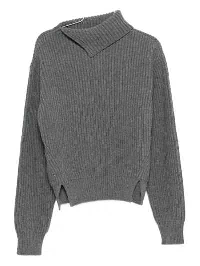 Jil Sander High-neck Ribbed Sweater In Gray