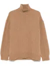 Jil Sander Alpaca Blend Turtleneck Sweater With High Neck And Long Cuffed Sleeves In Brown