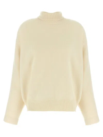 Jil Sander High Neck Knit Sweater In Neutral