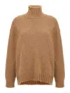 Jil Sander Alpaca Blend Turtleneck Sweater With High Neck And Long Cuffed Sleeves In Brown