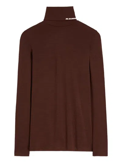 Jil Sander High Neck T-shirt In Brown