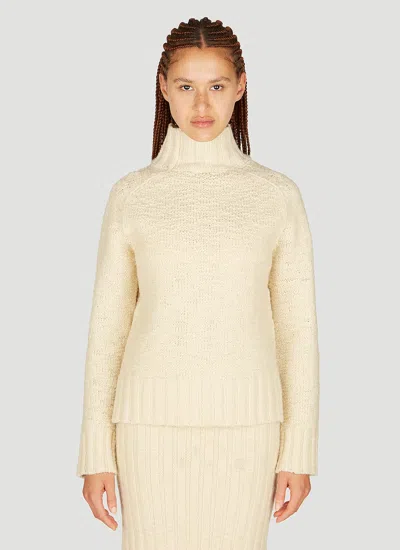 Jil Sander+ High Neck Textured Knit Sweater In Beige