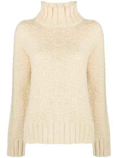 Jil Sander Ivory Solid Turtle Neck Sweater In White