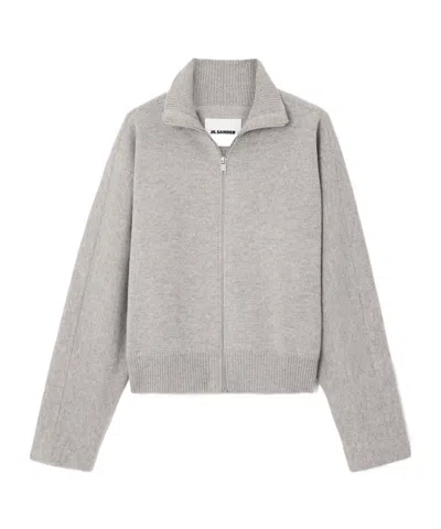 Jil Sander High-neck Zip-front Cardigan In Gray