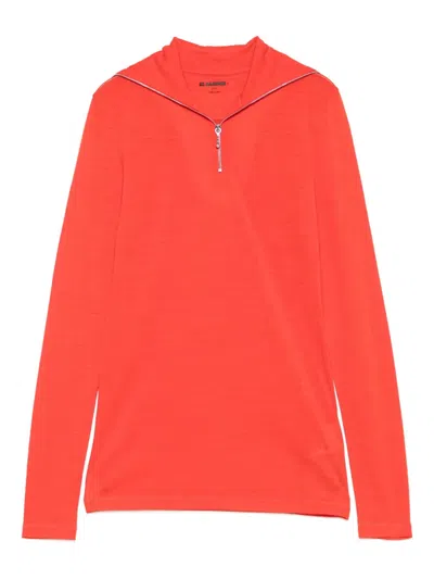 Jil Sander High-neck Zip-front Sweatshirt In Red