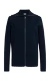 Jil Sander High Neck Zip Up Cardigan In Blue