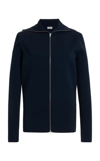 Jil Sander High Neck Zip Up Cardigan In Blue