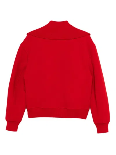 Jil Sander High Neck Zip Up Jacket In Red