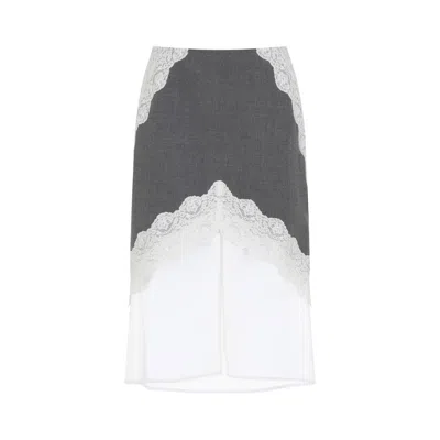 JIL SANDER HIGH WAIST GRAY WOOL SKIRT WITH ORGANZA HEM