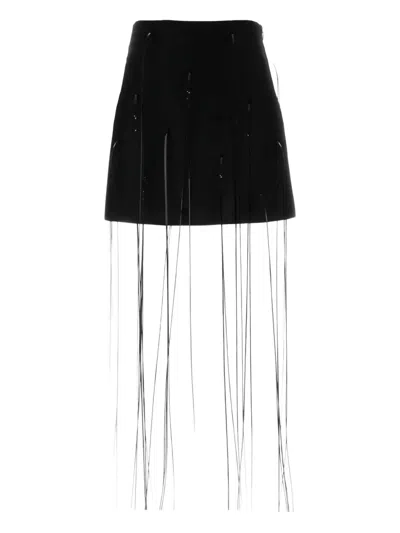 Jil Sander High Waist Mini Skirt Fringe Detail In Black