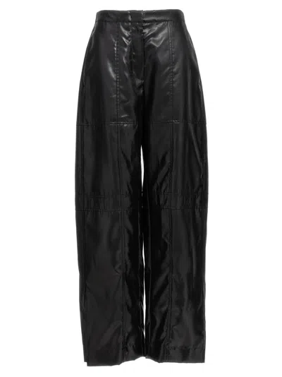 JIL SANDER HIGH-WAISTED BLACK CUPRO PANTS WITH COATED FINISH