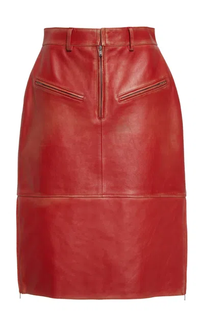 Jil Sander High-waisted Leather Midi Skirt In Red
