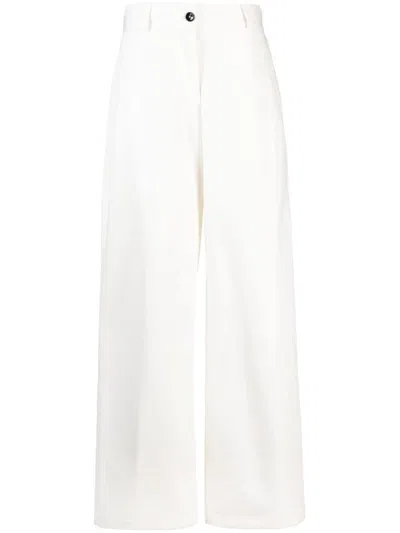 Jil Sander High-waisted Wide Leg Cotton Trousers In White