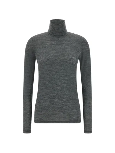 Jil Sander Long Sleeve Turtleneck Knit Regular Fit Top In Gray
