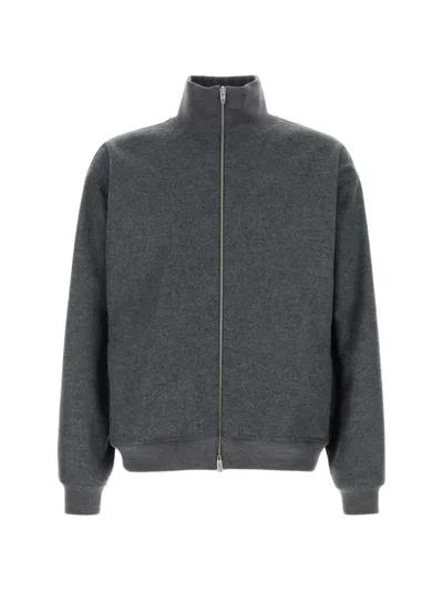 Jil Sander Wool High Collar Jacket Ribbed Cuffs Hem In Gray