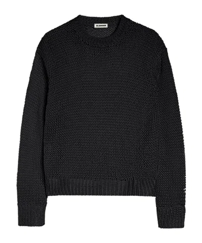 Jil Sander Hollowed-out Knitted Round-neck Sweater In Black