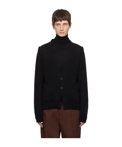 Jil Sander Hollowed-out Long-sleeved Knitted Cardigan In Black
