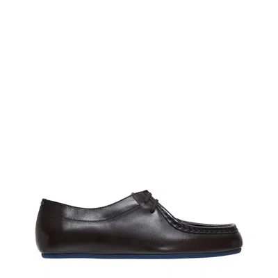 Jil Sander Hood Lace Up Buffalo Leather Flats In Brown