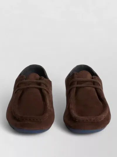 Jil Sander Hood Suede Moccasin Lace Up Loafers In Brown