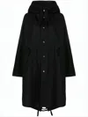 Jil Sander Hooded Black Cotton Coat With Fishtail Hem In Black
