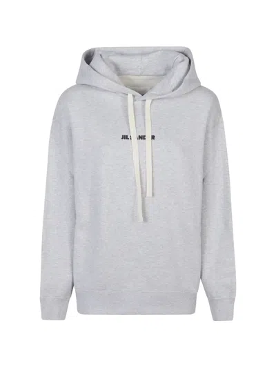 Jil Sander Hooded Cotton Sweatshirt In Gray