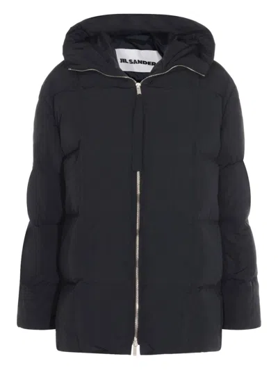 Jil Sander Hooded Down Jacket In Black