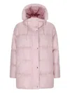 Jil Sander Long Nylon Down Jacket With Drawstring Hood In Pink