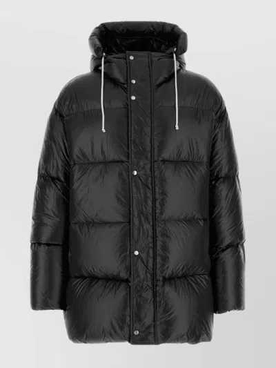 Jil Sander Hooded Long Padded Quilted Jacket In Black
