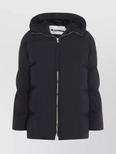 JIL SANDER HOODED LONG PADDED QUILTED JACKET