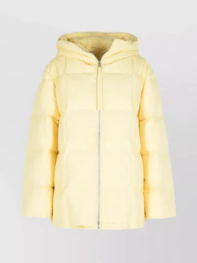 Jil Sander Hooded Long Quilted Padded Jacket In Neutral