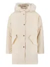 Jil Sander Hooded Longline Jacket With Faux Fur Trim In Neutral