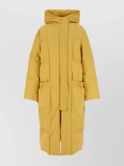 Jil Sander Hooded Quilted Polyester Down Jacket In Yellow