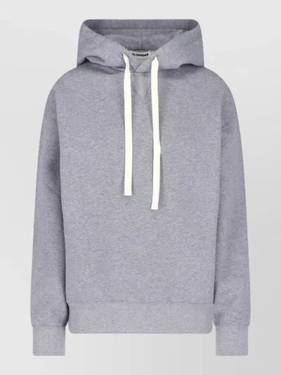 Jil Sander Hooded Sweatshirt Drawstring Hood Ribbed Cuffs Hem In Gray