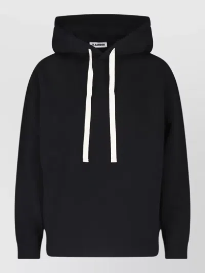 Jil Sander Relaxed-fit Cotton Hoodie With Drawstring Hood And Contrast Logo In Black