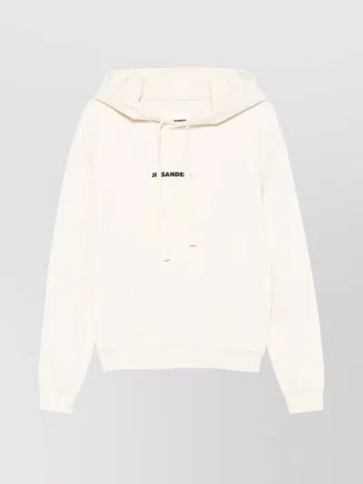 Jil Sander Hooded Sweatshirt Drawstring Ribbed Cuffs Hem In White