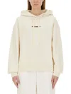 Jil Sander Logo Cotton Hoodie With Drawstring Hood In Neutral