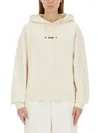 Jil Sander Logo Cotton Hoodie With Drawstring Hood In Neutral